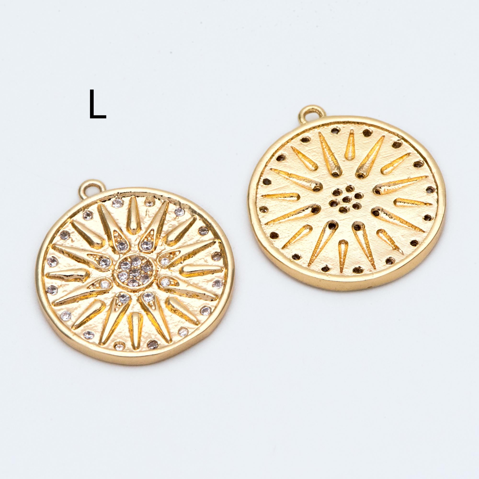 4pcs Gold Round Sun Charms , 18K Gold plated Brass, Disk Sun Pendants (GB-1232)